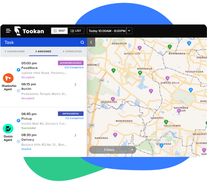 Tookan task and map dashboard mockup